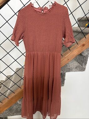 orange creek Rust Textured Smocked Midi Dress